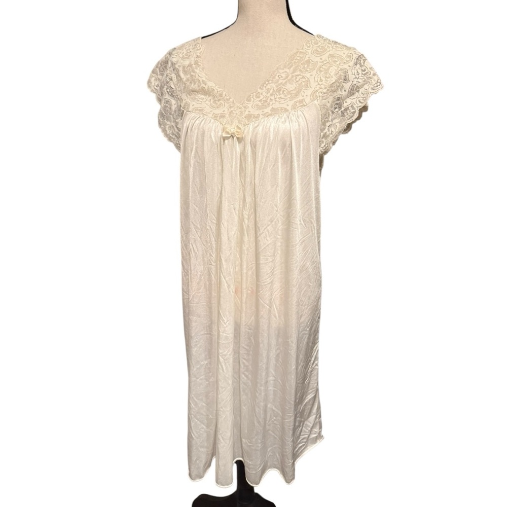 Vintage grannycore coquette ivory bow lace chemise slip dress lingerie nightie - Picture 4 of 13